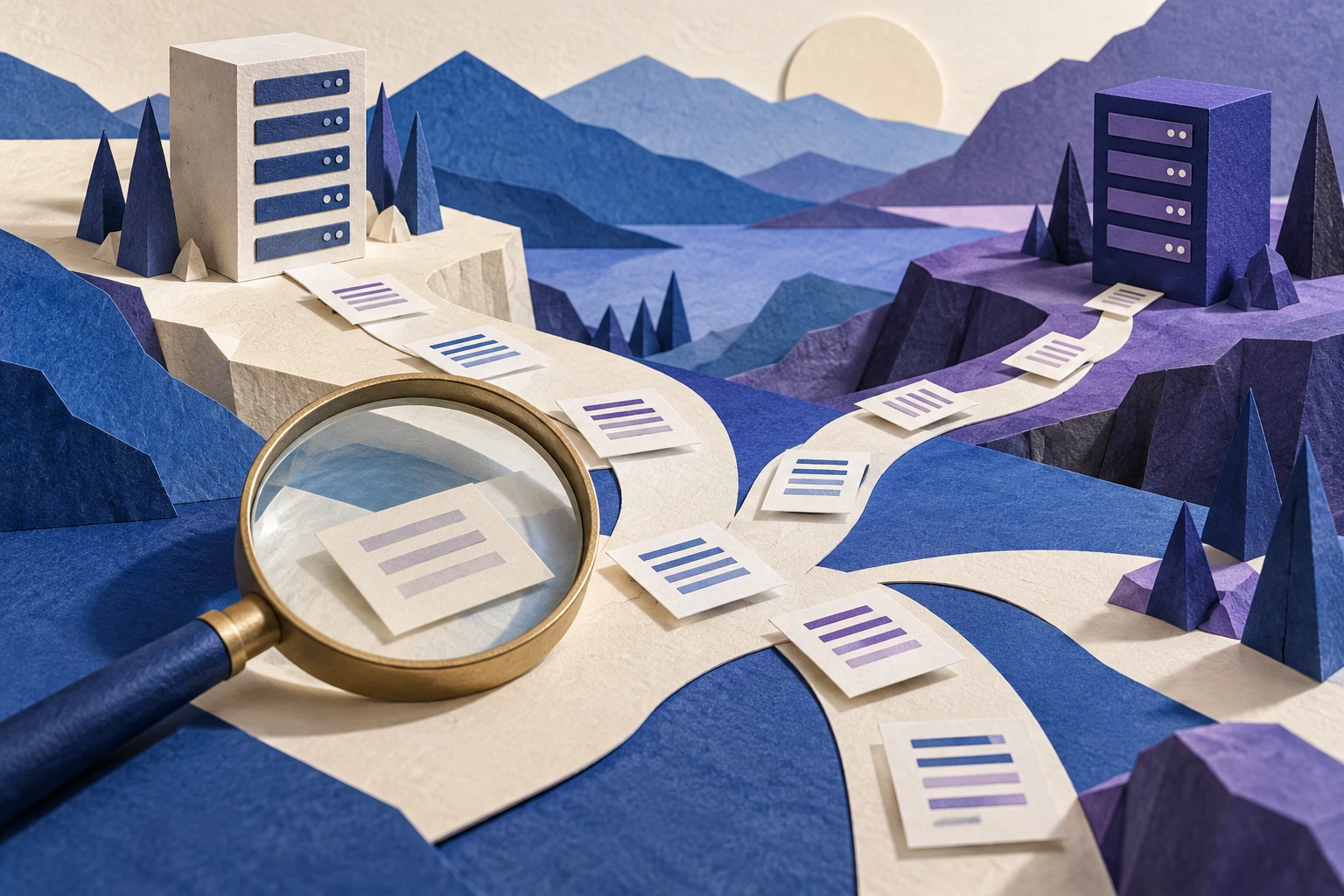 Penguin ePulse use case: Papercraft server comparison and research illustration — conceptual illustration