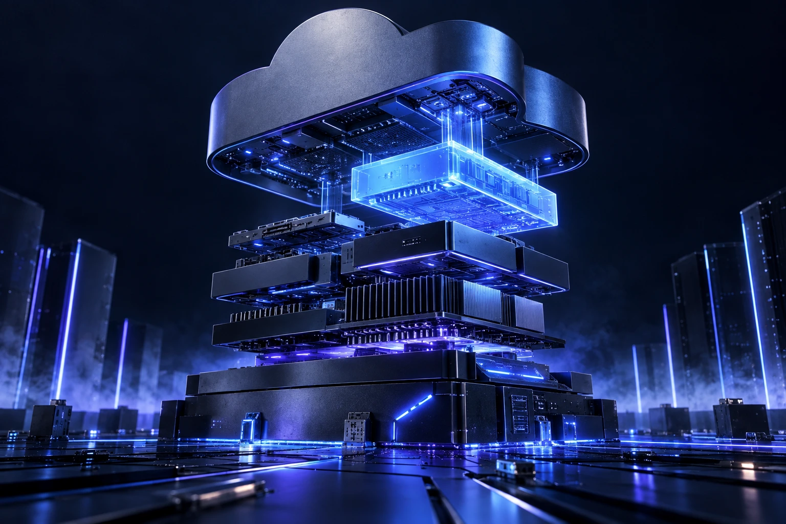 Penguin ePulse use case: Modular cloud technology illustration for an IT product launch — conceptual illustration