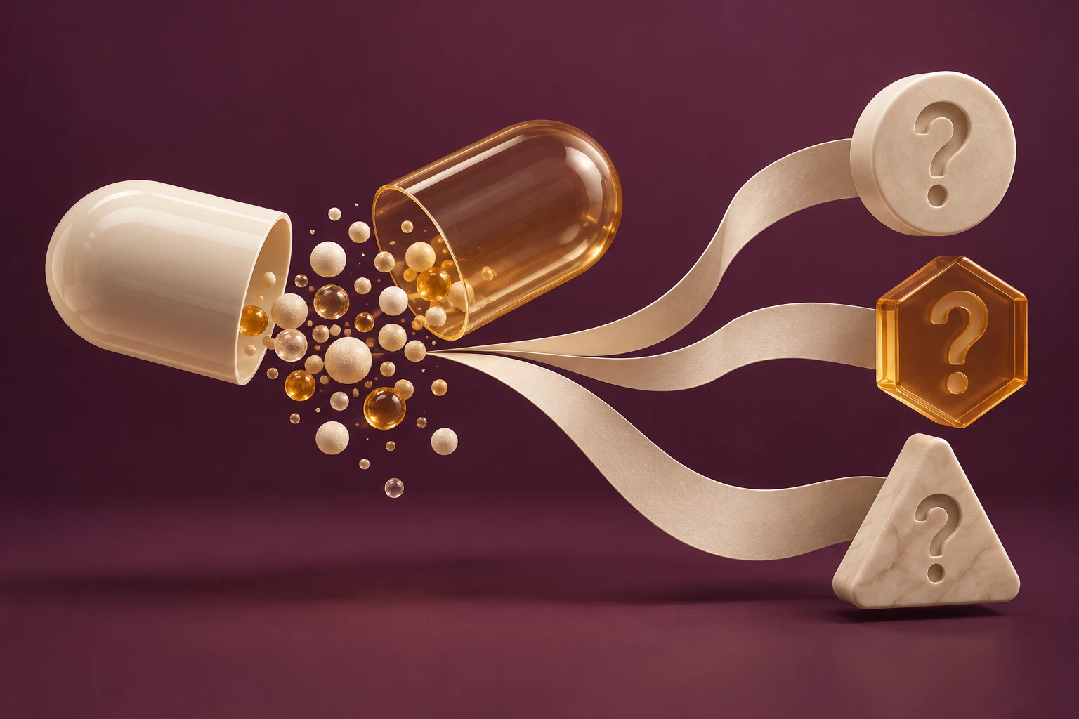 Penguin ePulse use case: Exploded capsule illustration representing pharma question triage — conceptual illustration